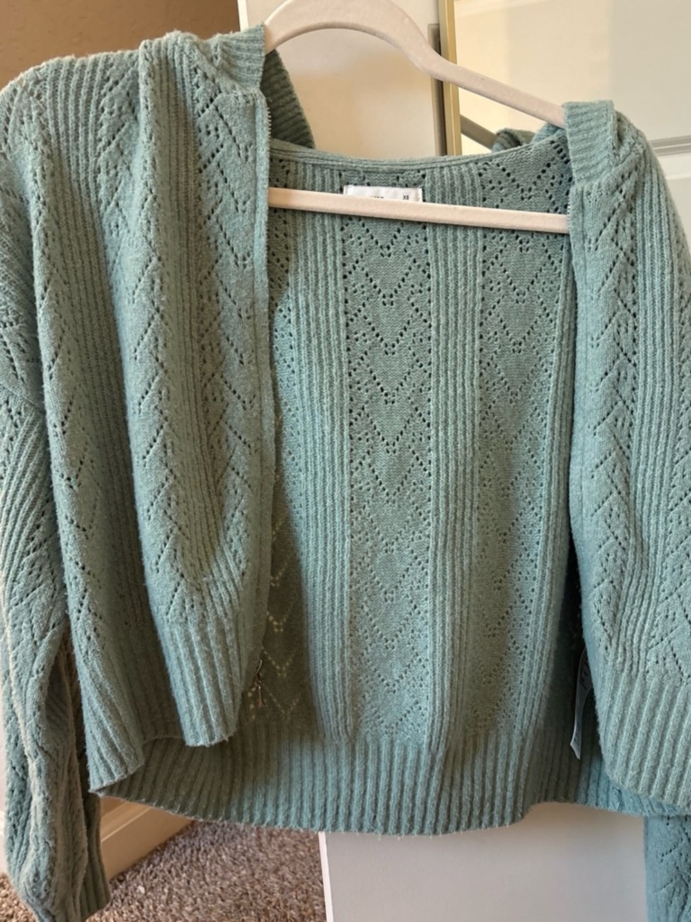 Hollister Mint Green Open-Knit Cardigan Sweater